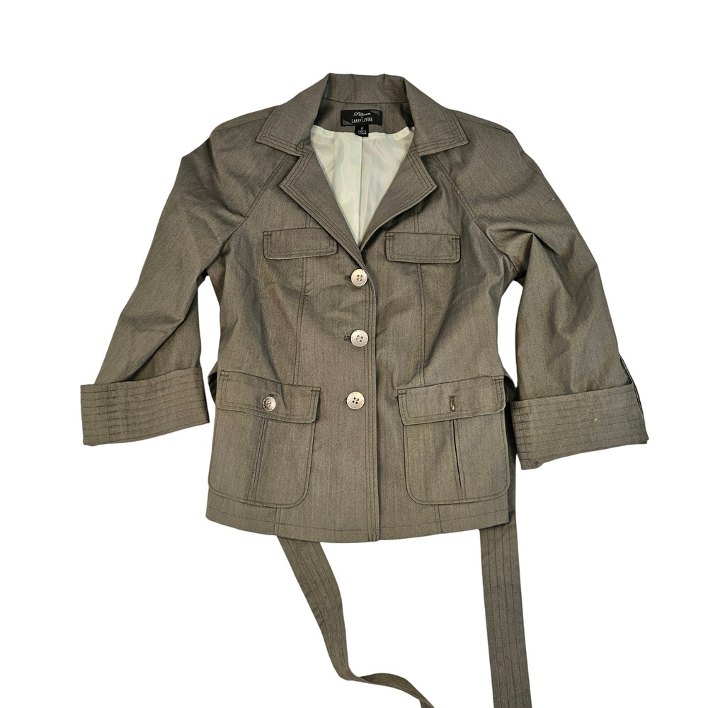 Platinum by Larry Levine Womens Brown Utility Blazer Jacket Belted Size 10